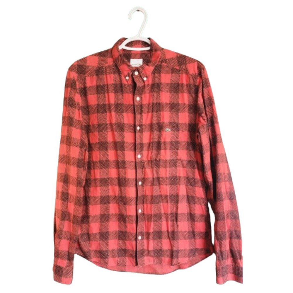 Lacoste Black and Red Plaid flannel button down shirt